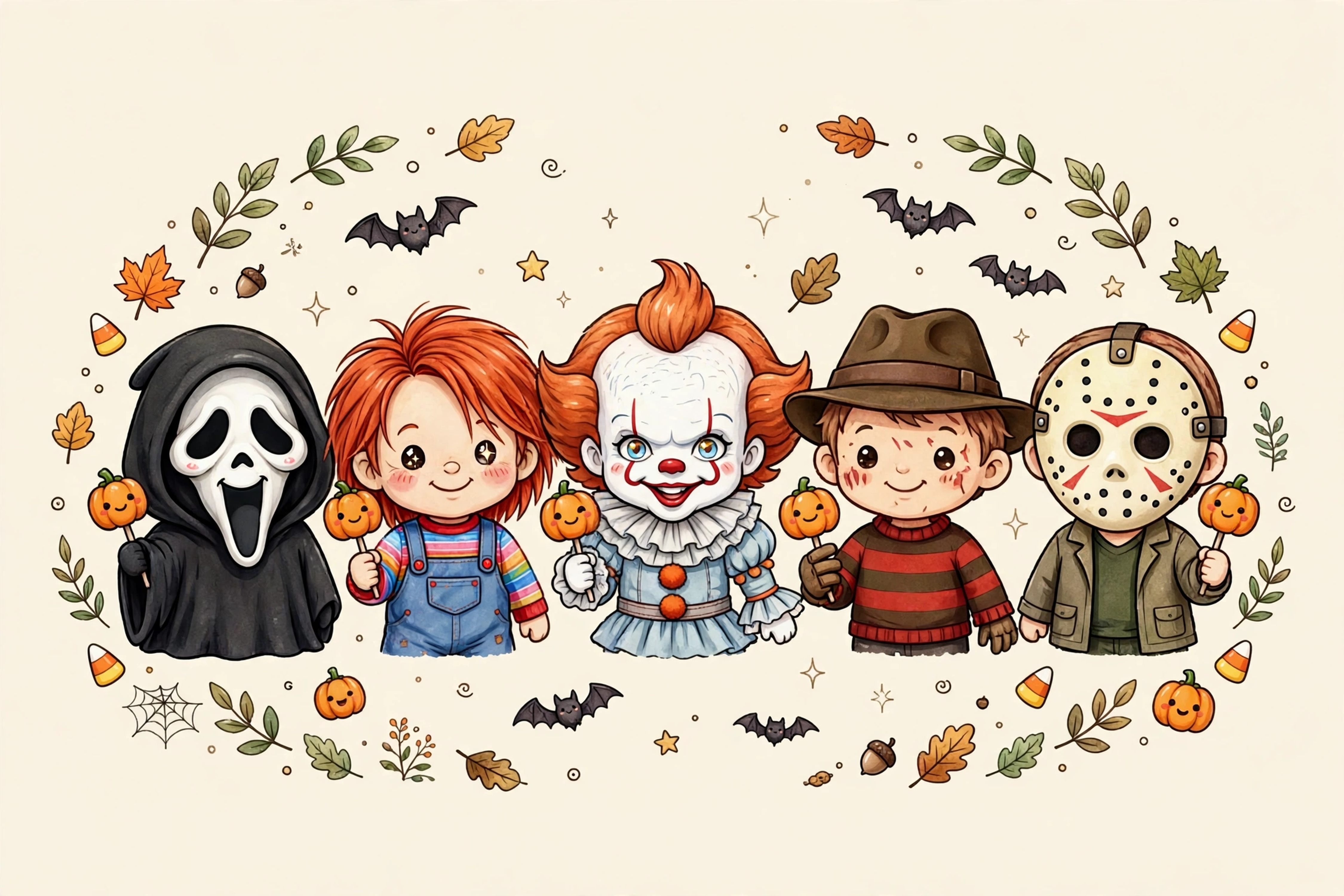 Kawaii horror fabric pattern